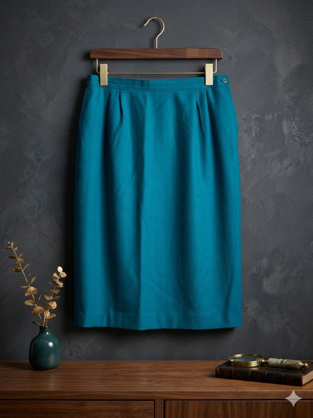 Vintage Pendleton 100% Virgin Wool Lined Pencil Skirt – Teal / Peacock Blue